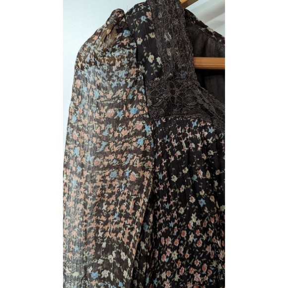 BLU PEPPER WOMEN'S BROWN FLORAL LACE DRESS LONG SLEEVE SZ SMALL - Picture 5 of 7
